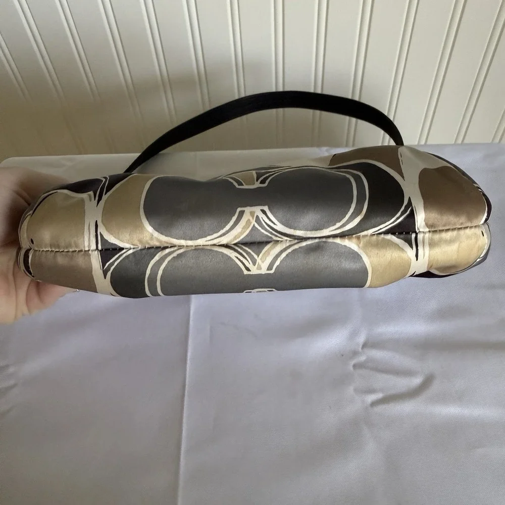 Coach Ashley Sateen Scarf Print Mini Handbag Shoulder Hobo Purse Y2K Brown Gray